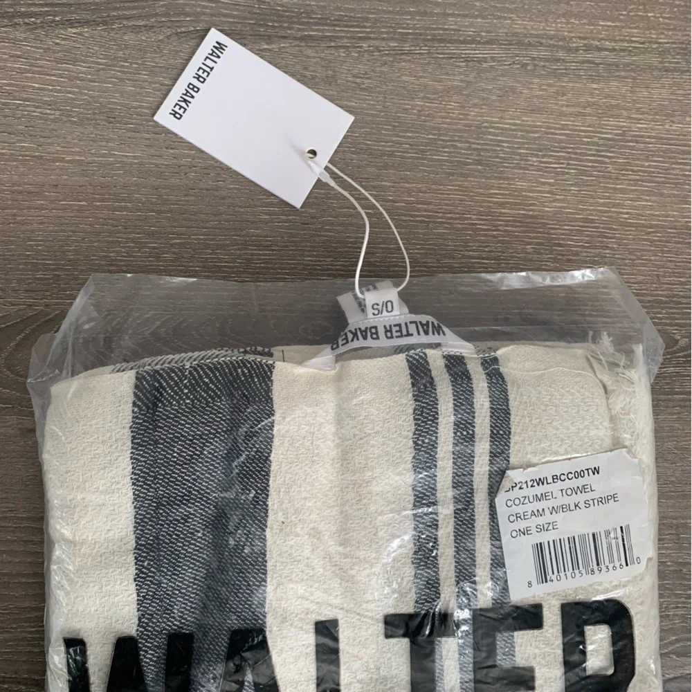 Walter Baker Stripe Cotton Beach Towel Picnic Blanket Ivory Cream Gray